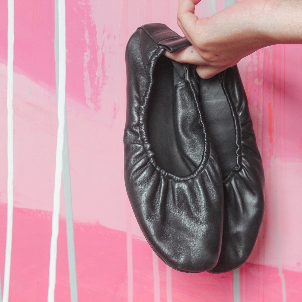 Céline Black Leather Scrunch Ballet Flats